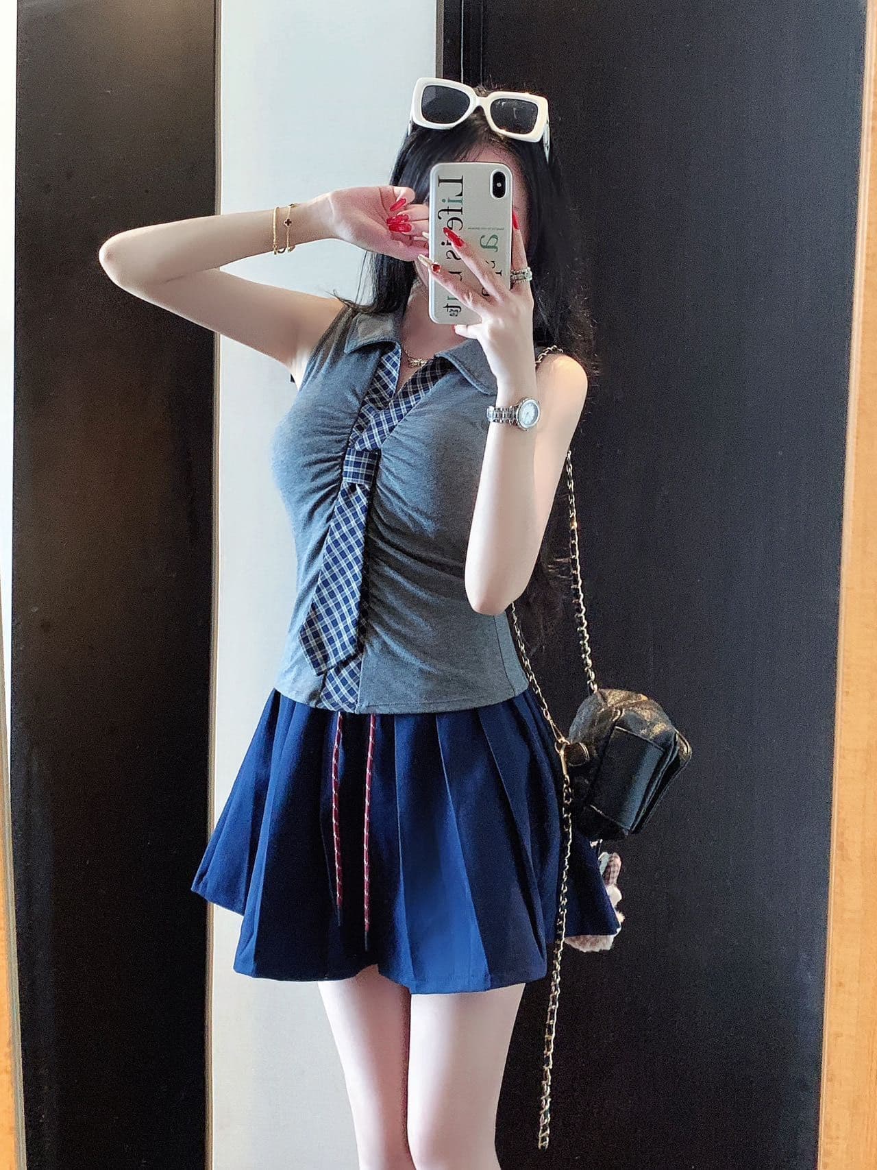 한 부서 미니멀리즘 체크무늬 넥타이 맨위 디자인 센스 몸매 가꾸기 외출용 인사이드 가져 가라. 조끼 작은 셔츠 상세 이미지 25