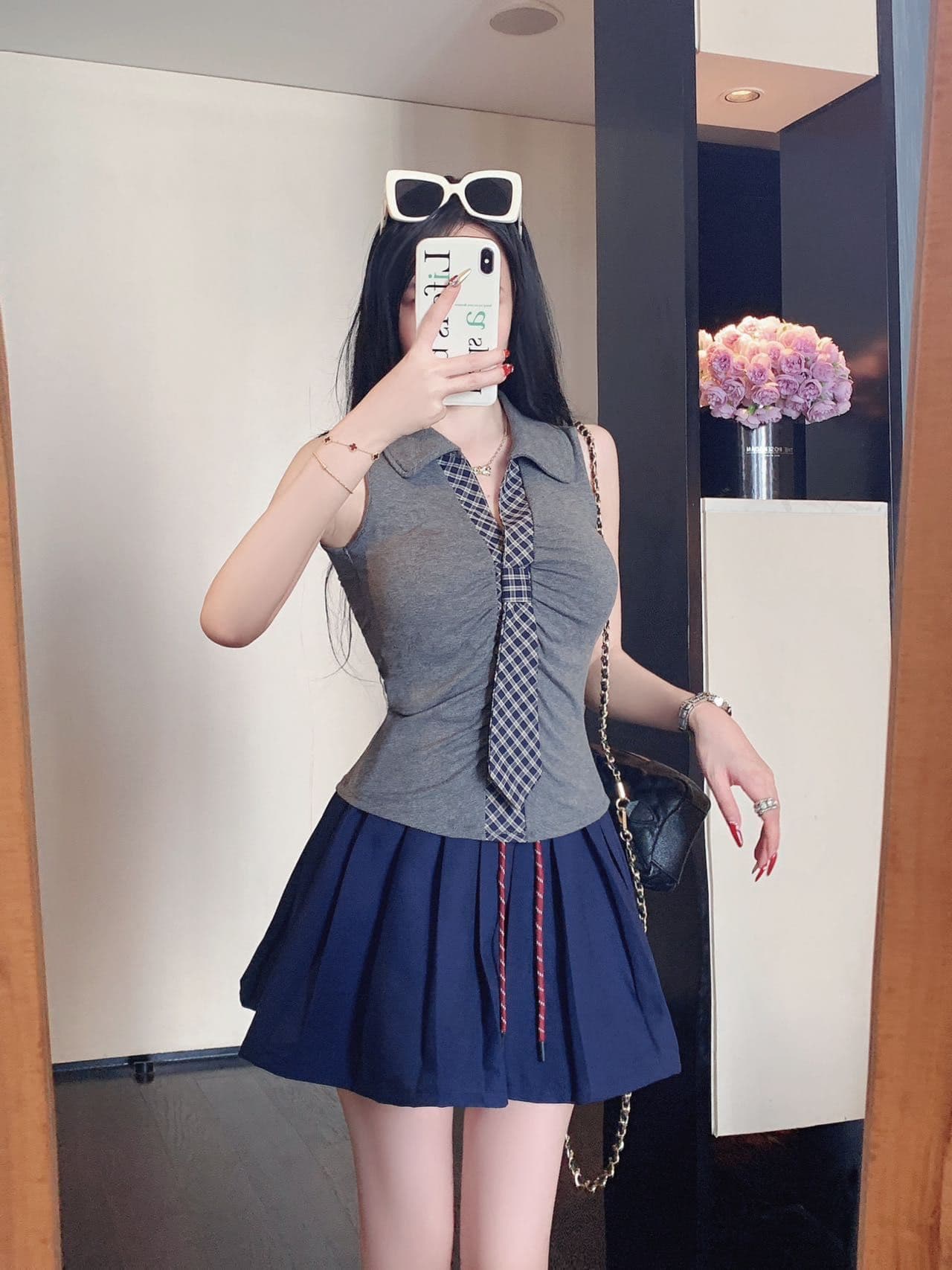 한 부서 미니멀리즘 체크무늬 넥타이 맨위 디자인 센스 몸매 가꾸기 외출용 인사이드 가져 가라. 조끼 작은 셔츠 상세 이미지 26