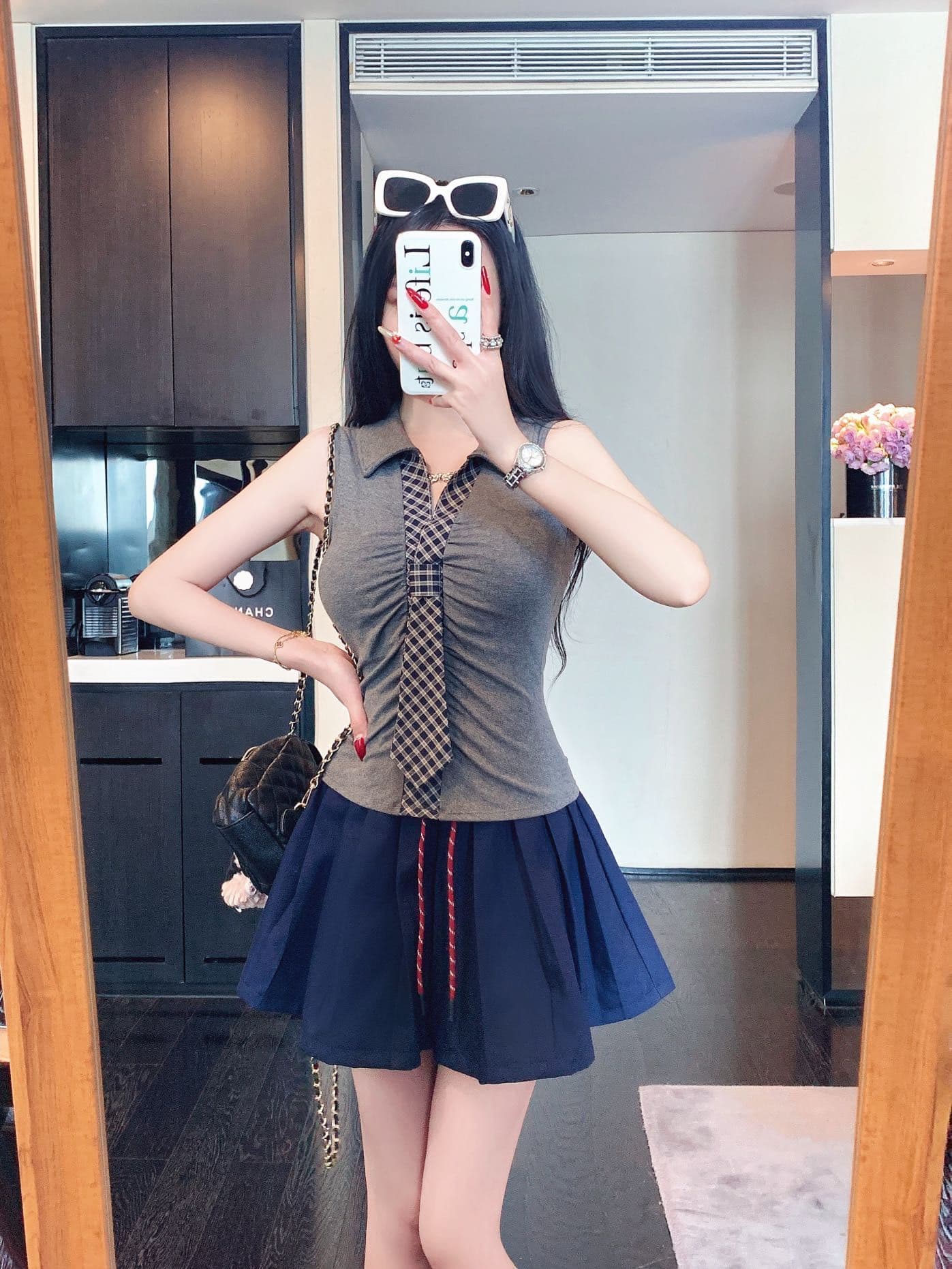 한 부서 미니멀리즘 체크무늬 넥타이 맨위 디자인 센스 몸매 가꾸기 외출용 인사이드 가져 가라. 조끼 작은 셔츠 상세 이미지 27