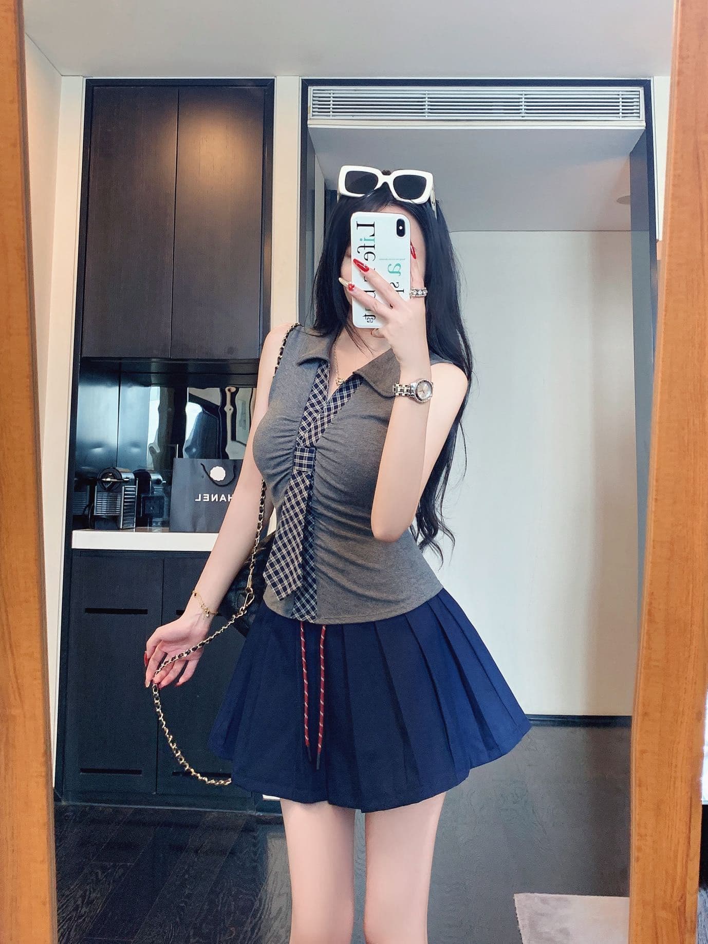 한 부서 미니멀리즘 체크무늬 넥타이 맨위 디자인 센스 몸매 가꾸기 외출용 인사이드 가져 가라. 조끼 작은 셔츠 상세 이미지 29