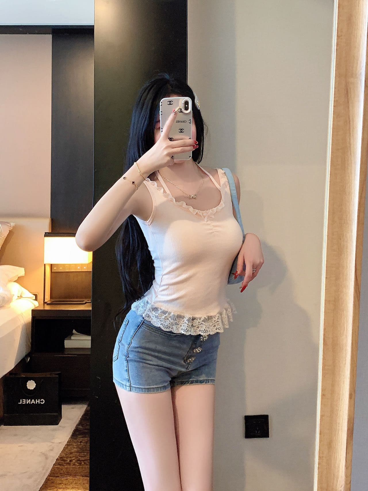 핫걸 순수한 욕망 바람 나비 매듭 레이스 조각 스트랩 행침 목 캐미솔 몸매 가꾸기 백리스 맨위 상세 이미지 1