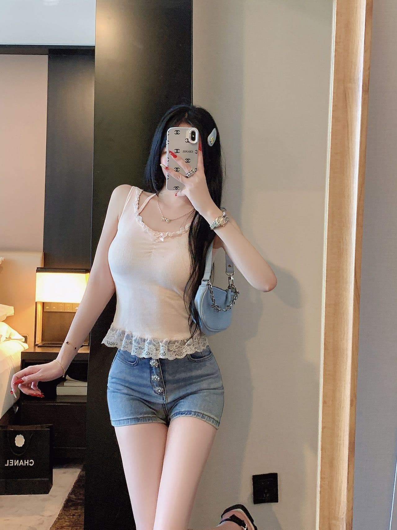 핫걸 순수한 욕망 바람 나비 매듭 레이스 조각 스트랩 행침 목 캐미솔 몸매 가꾸기 백리스 맨위 상세 이미지 2