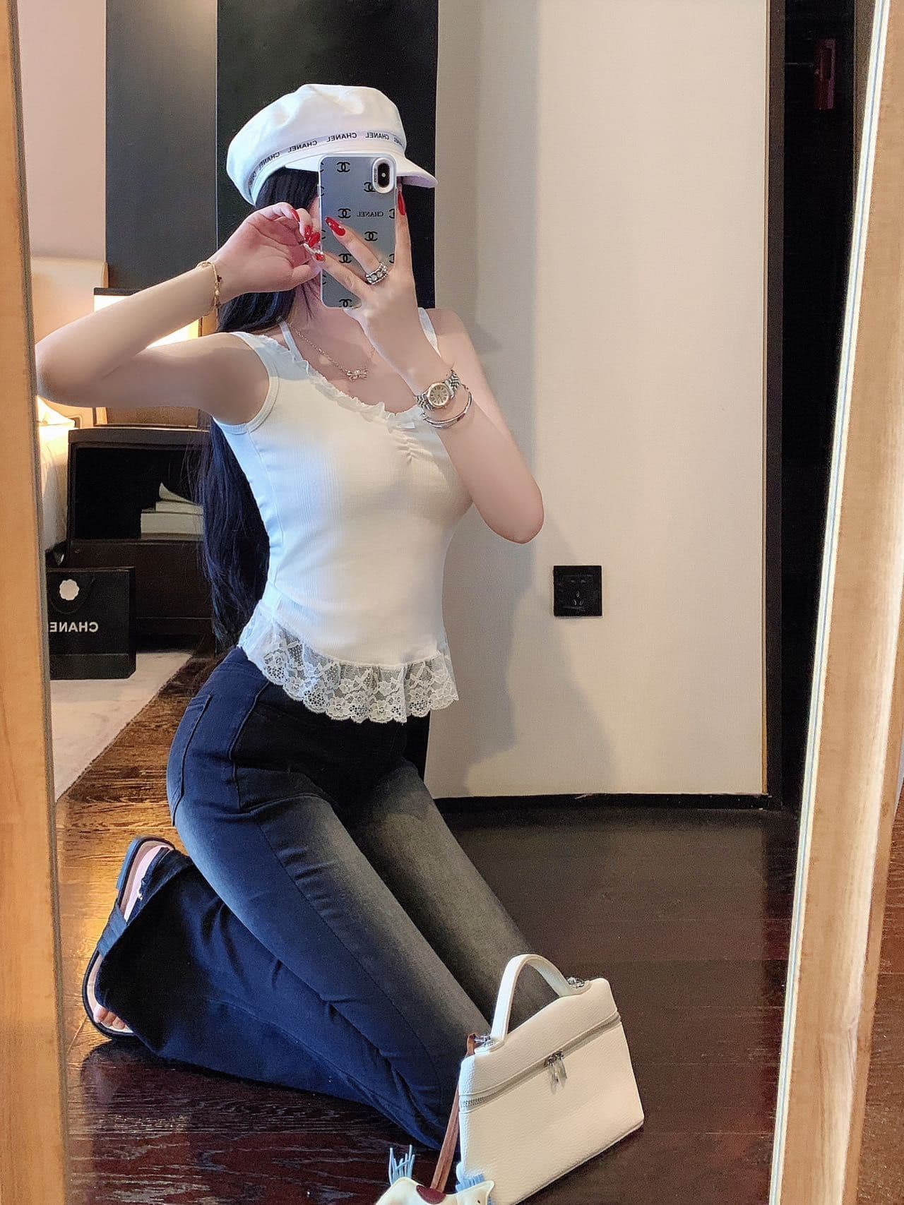 핫걸 순수한 욕망 바람 나비 매듭 레이스 조각 스트랩 행침 목 캐미솔 몸매 가꾸기 백리스 맨위 상세 이미지 13