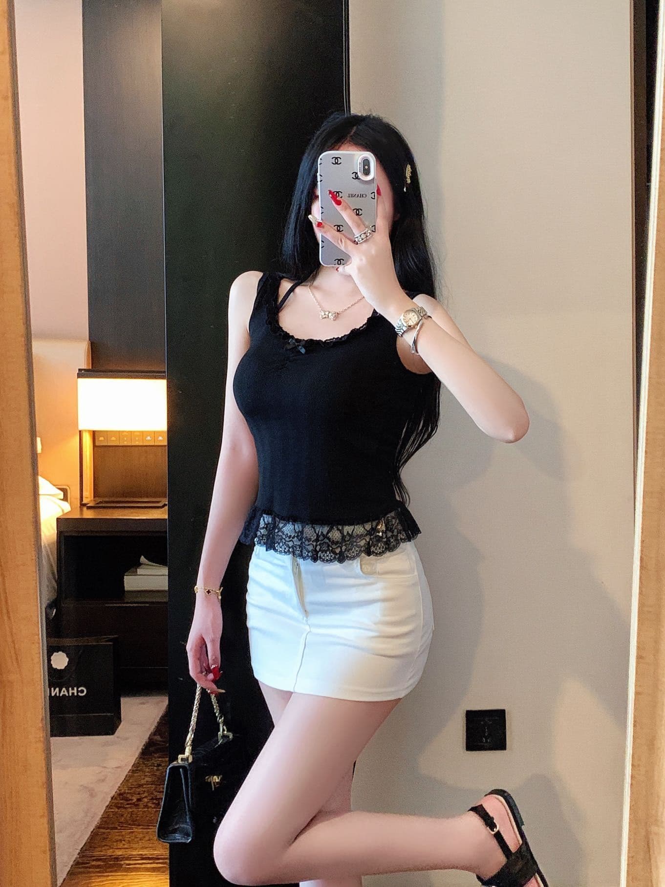 핫걸 순수한 욕망 바람 나비 매듭 레이스 조각 스트랩 행침 목 캐미솔 몸매 가꾸기 백리스 맨위 상세 이미지 22
