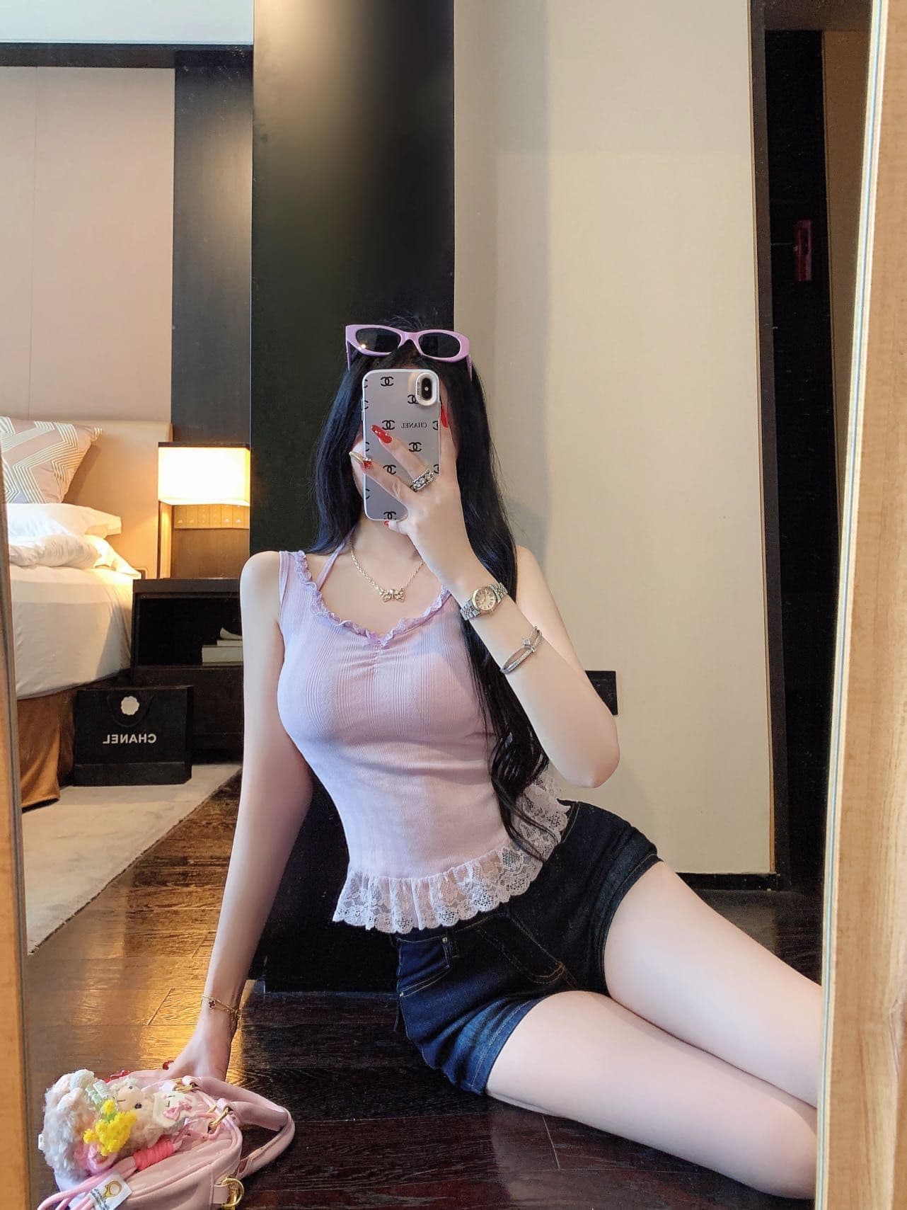 핫걸 순수한 욕망 바람 나비 매듭 레이스 조각 스트랩 행침 목 캐미솔 몸매 가꾸기 백리스 맨위 상세 이미지 23