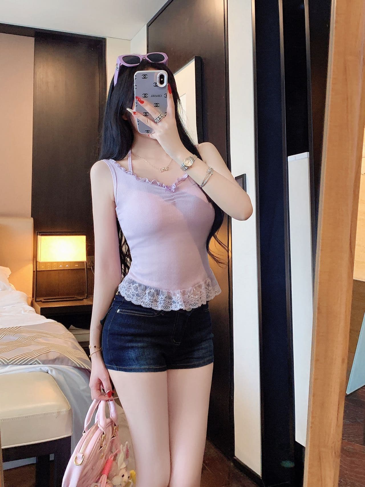 핫걸 순수한 욕망 바람 나비 매듭 레이스 조각 스트랩 행침 목 캐미솔 몸매 가꾸기 백리스 맨위 상세 이미지 26