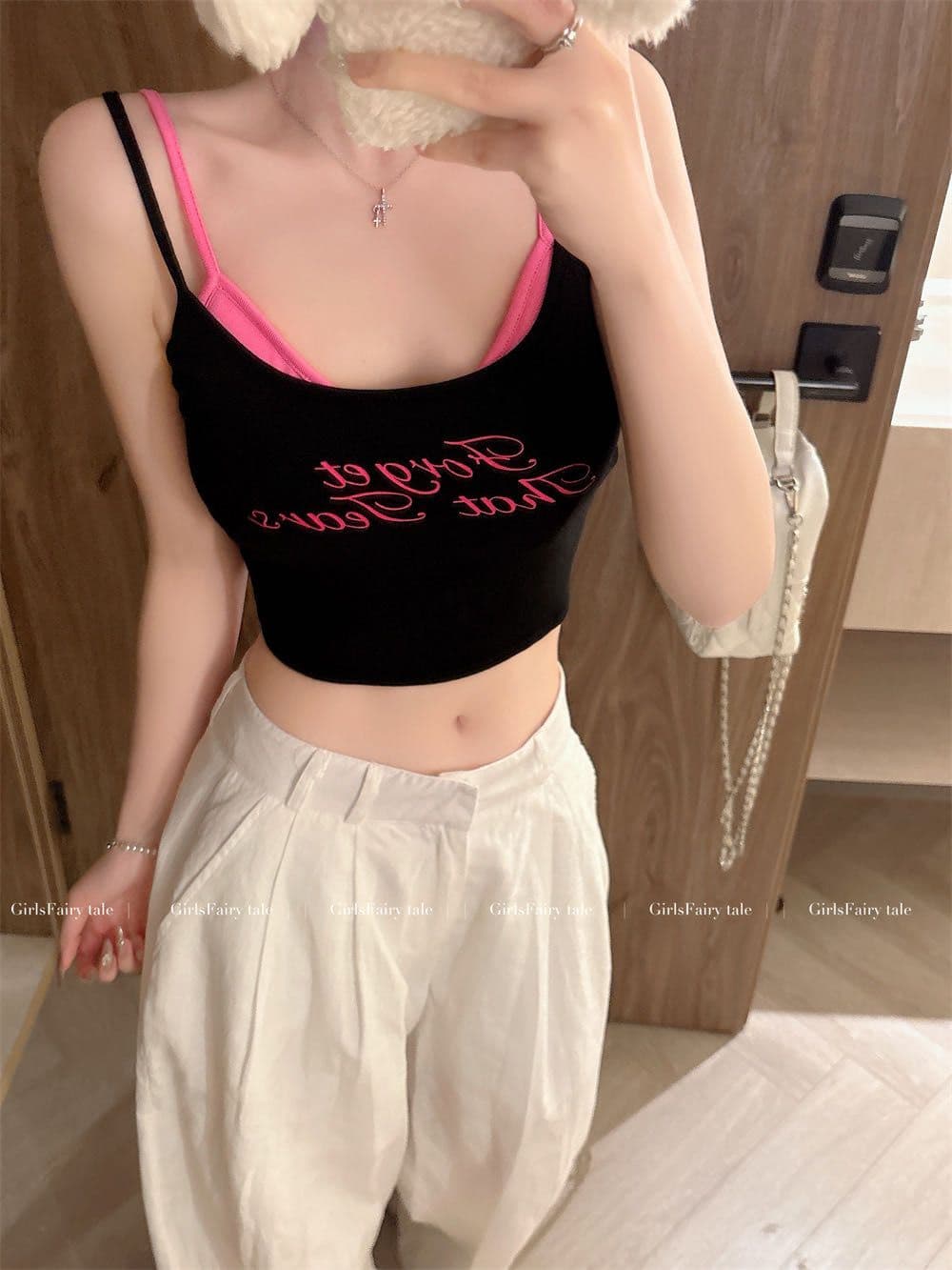 달콤한 차가운 바람 핫걸 패치워크 색상 페이크 레이어드 슬립 작은 조끼 여성 여름 한국 스타일 디자인 알파벳 프린트 쇼트 스타일 맨위 상세 이미지 6