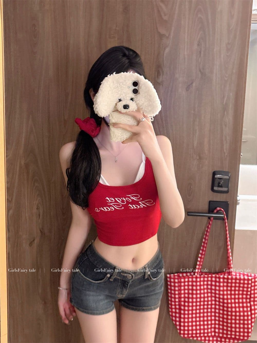 달콤한 차가운 바람 핫걸 패치워크 색상 페이크 레이어드 슬립 작은 조끼 여성 여름 한국 스타일 디자인 알파벳 프린트 쇼트 스타일 맨위 상세 이미지 9