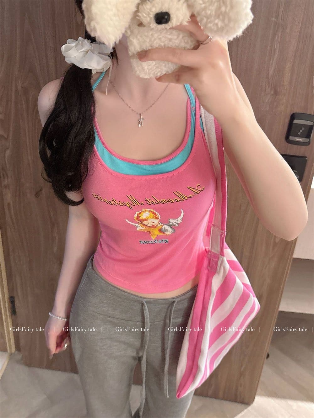 페이크 레이어드 디자인 센스 양어깨 캐미솔 원피스 몸매 가꾸기 슬림해 보이는 작은 대중 다용도 도파민 아름다움 뒤쪽에 의류 상세 이미지 11