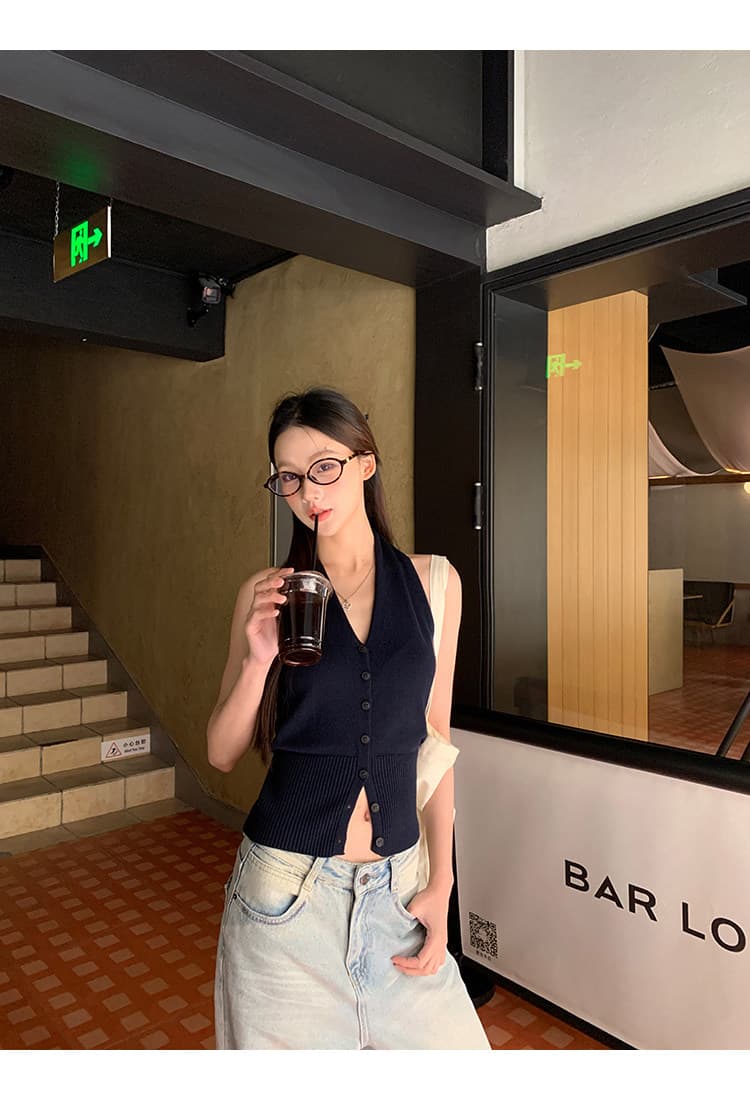한 부서 품격 조끼 V넥 행침 목 스타일 캐미솔 여름 외출용 쇼트 스타일 몸매 가꾸기 허리 수축 민소매 맨위 상세 이미지 9