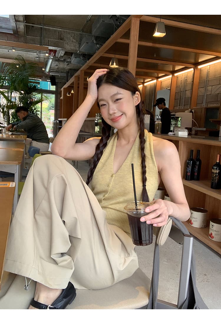 한 부서 품격 조끼 V넥 행침 목 스타일 캐미솔 여름 외출용 쇼트 스타일 몸매 가꾸기 허리 수축 민소매 맨위 상세 이미지 13