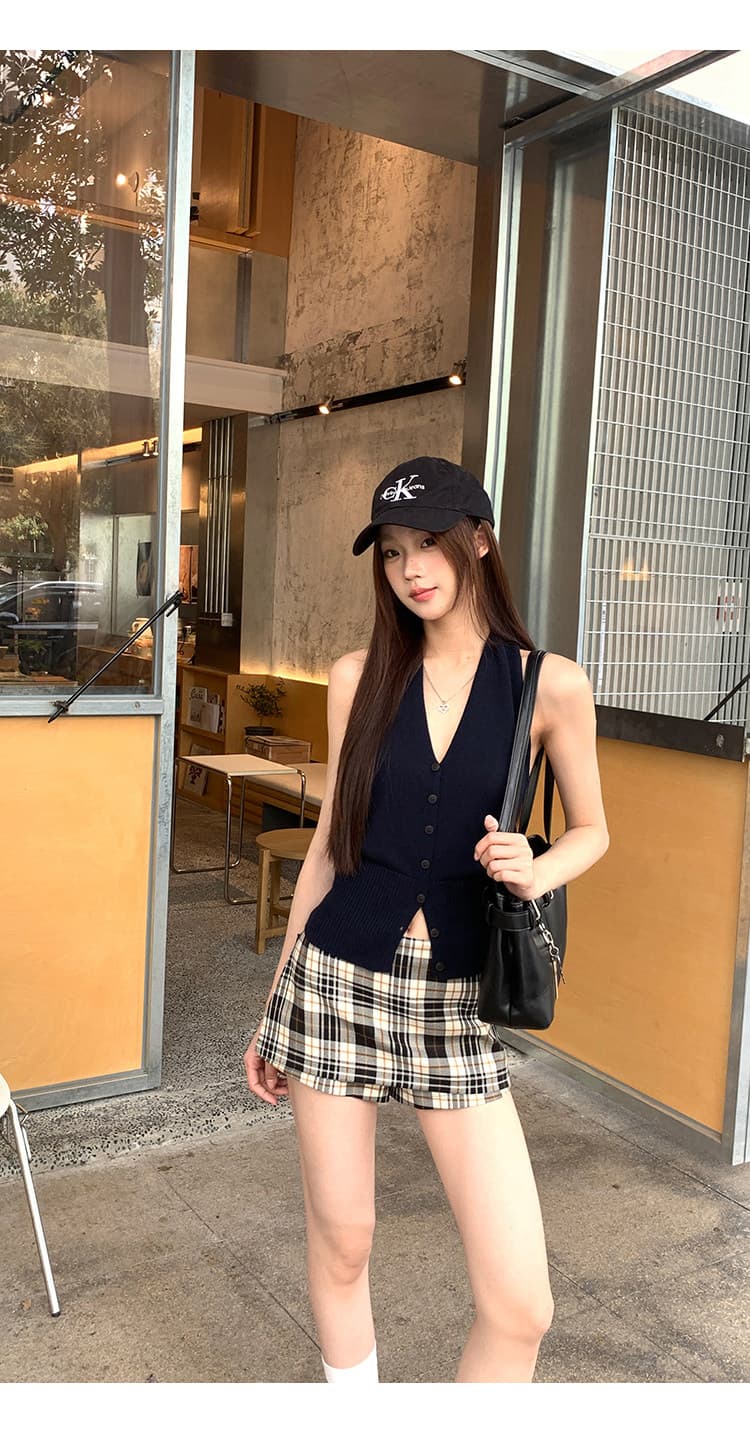 한 부서 품격 조끼 V넥 행침 목 스타일 캐미솔 여름 외출용 쇼트 스타일 몸매 가꾸기 허리 수축 민소매 맨위 상세 이미지 24