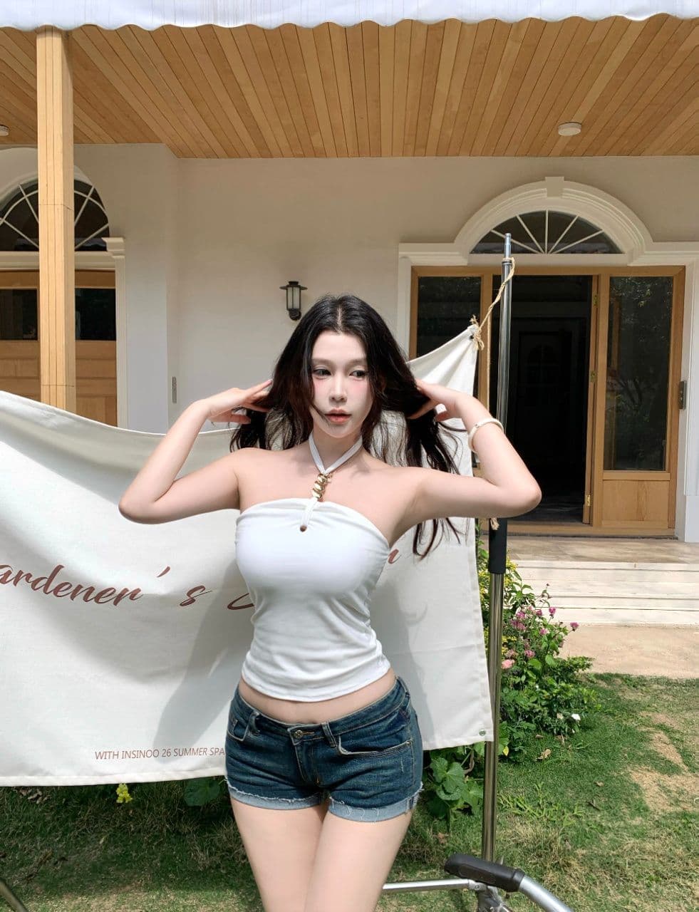 여름 새로운 섹시함 바람 행침 목 바인딩 패치워크 구슬 사슬 조끼 여성 몸매 가꾸기 슬림해 보이는 원피스 벨트 가슴 패드 의류 상세 이미지 9
