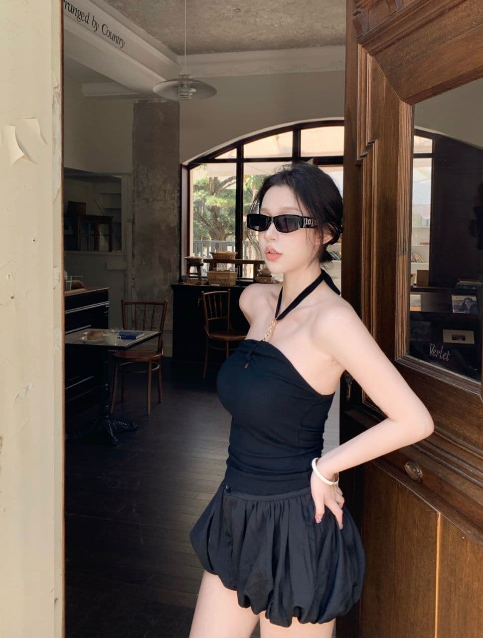 여름 새로운 섹시함 바람 행침 목 바인딩 패치워크 구슬 사슬 조끼 여성 몸매 가꾸기 슬림해 보이는 원피스 벨트 가슴 패드 의류 상세 이미지 20