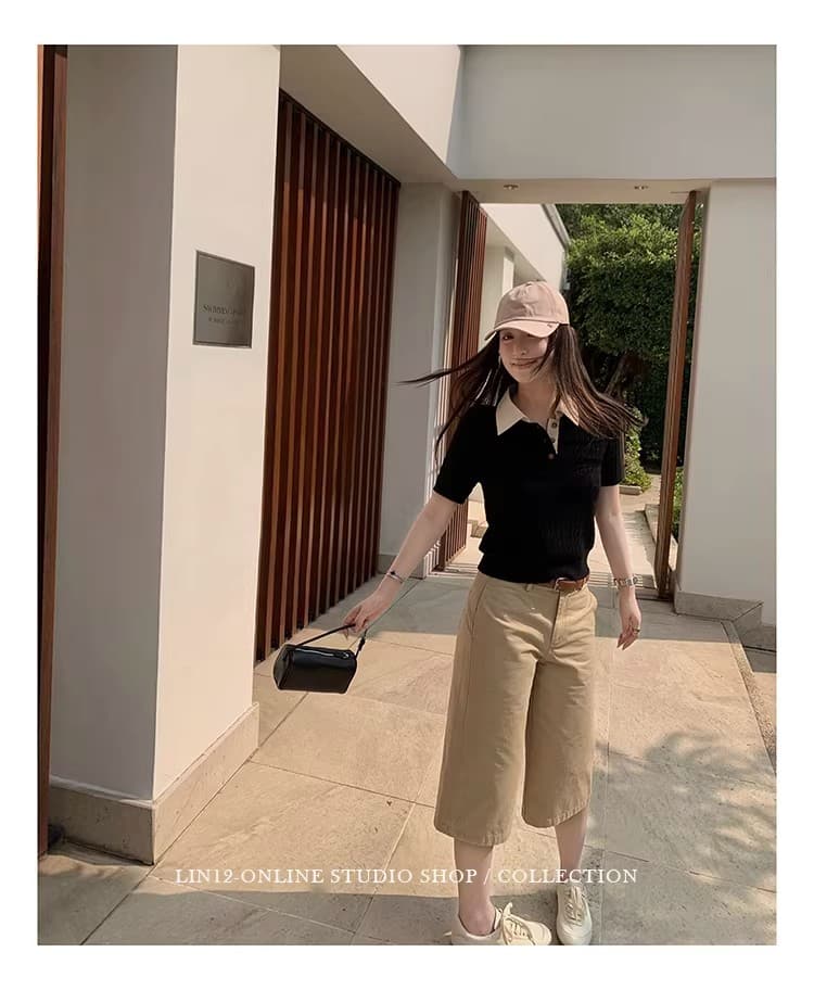 레트로 꽈배기 POLO 칼라 반팔 티셔츠 여성 여름 새로운 디자인 센스 몸매 가꾸기 슬림해 보이는 다용도 니트 맨위 트렌디 상세 이미지 30