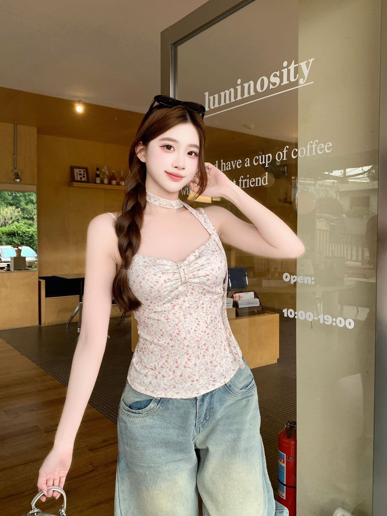 봄 여름 섹션 프랑스식 순수한 욕망 꽃무늬 탈착식 행침 목 레이스업 행침 목 슬립 둘 착용 표지 고기 슬림해 보이는 맨위 상세 이미지 2