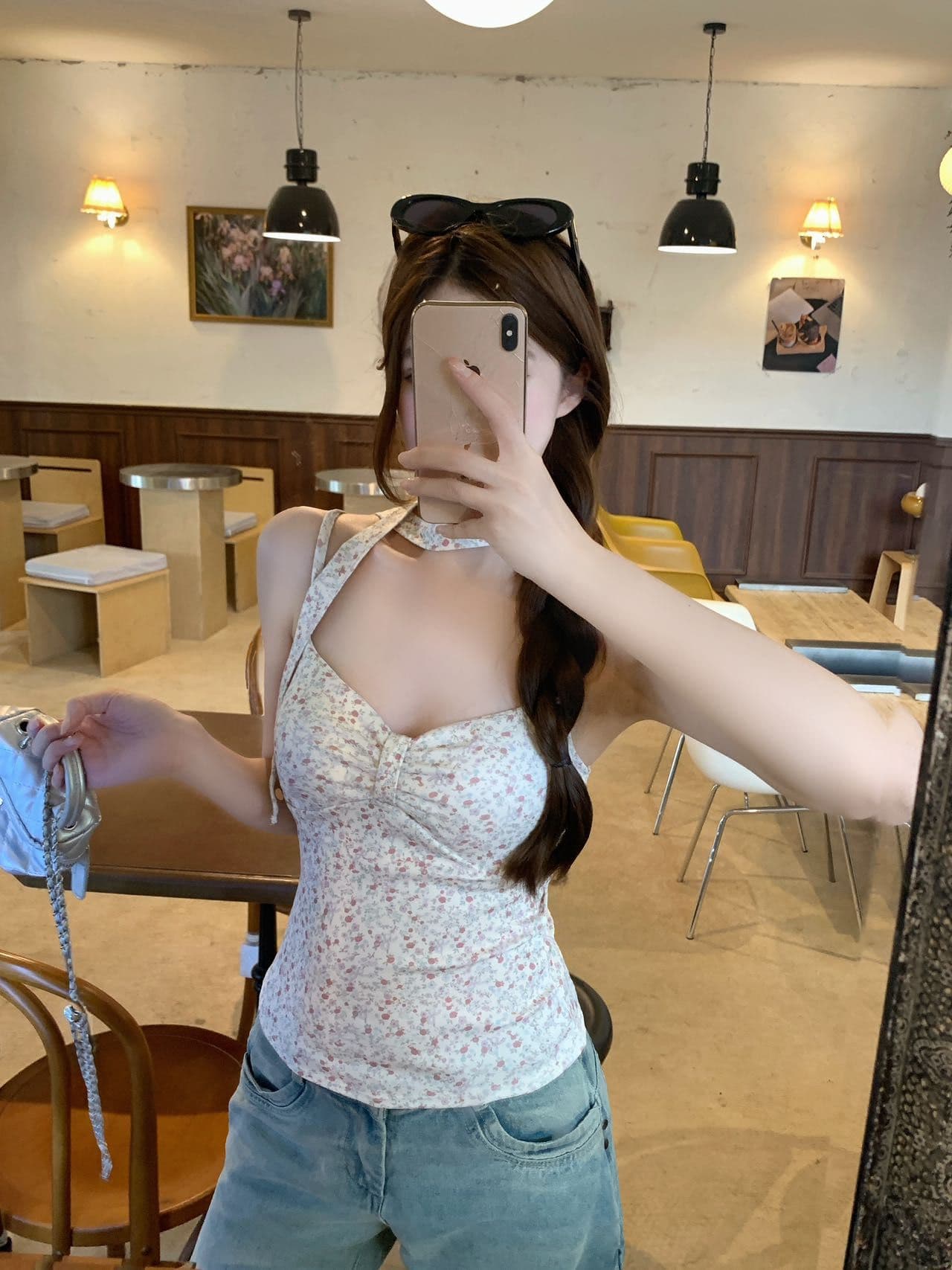 봄 여름 섹션 프랑스식 순수한 욕망 꽃무늬 탈착식 행침 목 레이스업 행침 목 슬립 둘 착용 표지 고기 슬림해 보이는 맨위 상세 이미지 3