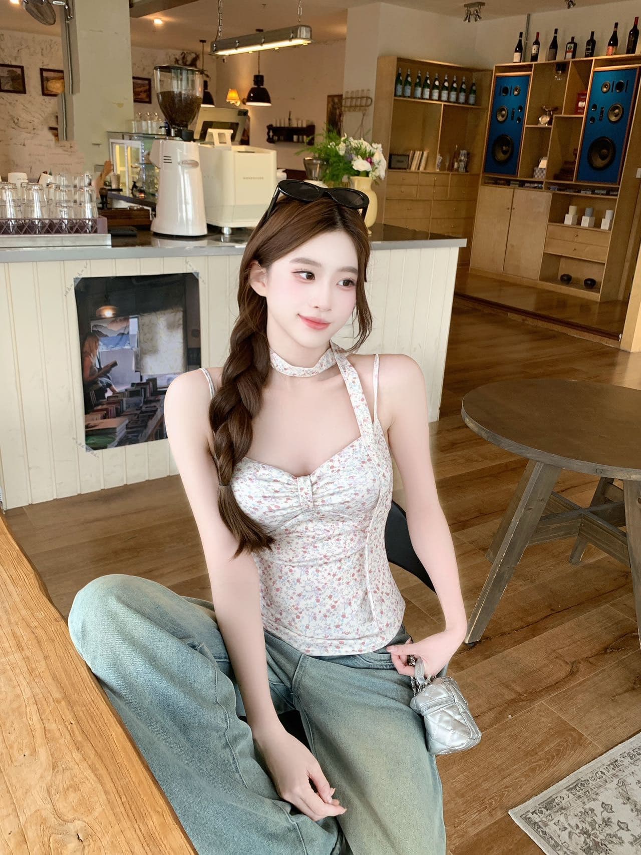 봄 여름 섹션 프랑스식 순수한 욕망 꽃무늬 탈착식 행침 목 레이스업 행침 목 슬립 둘 착용 표지 고기 슬림해 보이는 맨위 상세 이미지 6