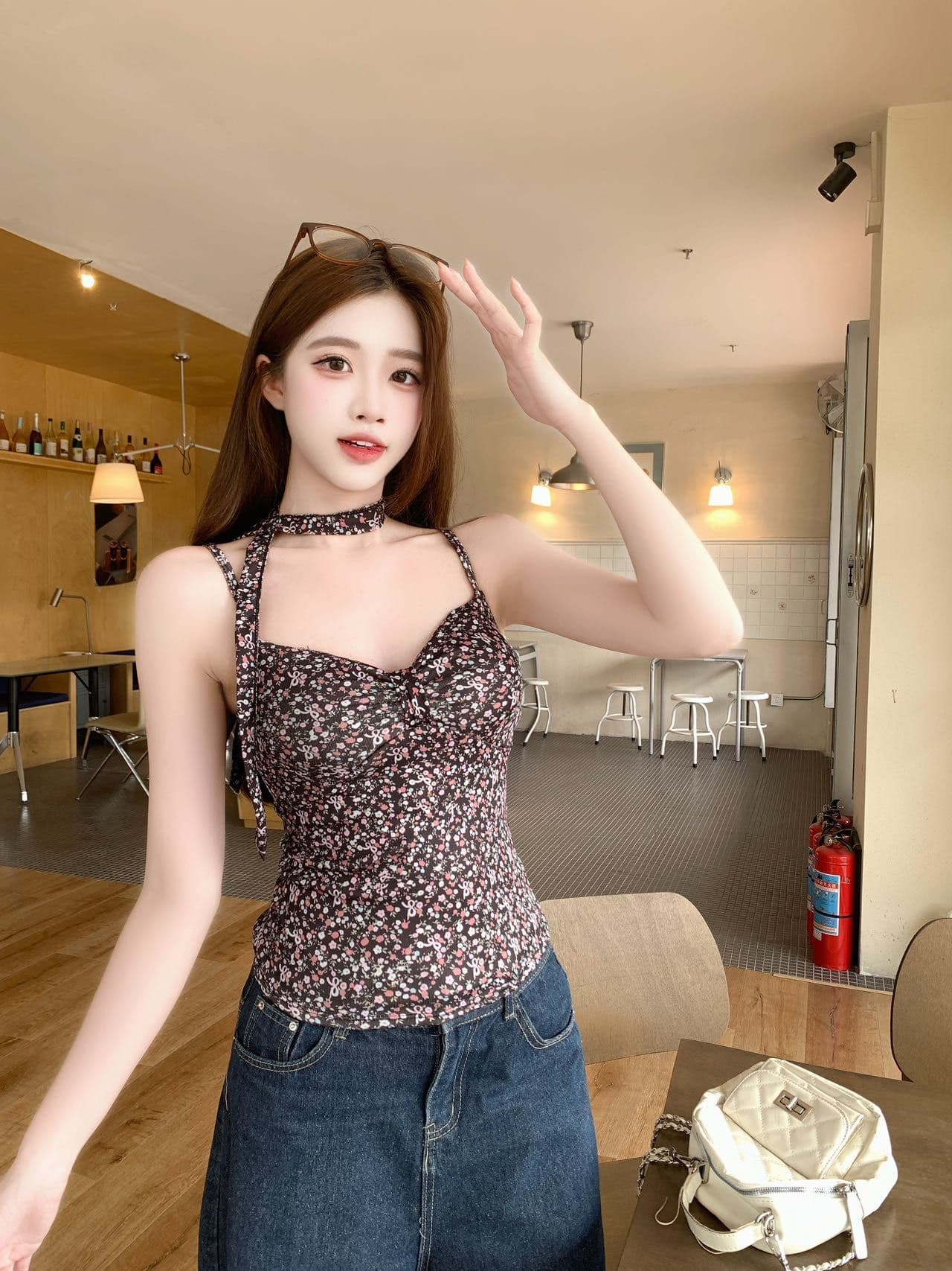 봄 여름 섹션 프랑스식 순수한 욕망 꽃무늬 탈착식 행침 목 레이스업 행침 목 슬립 둘 착용 표지 고기 슬림해 보이는 맨위 상세 이미지 8