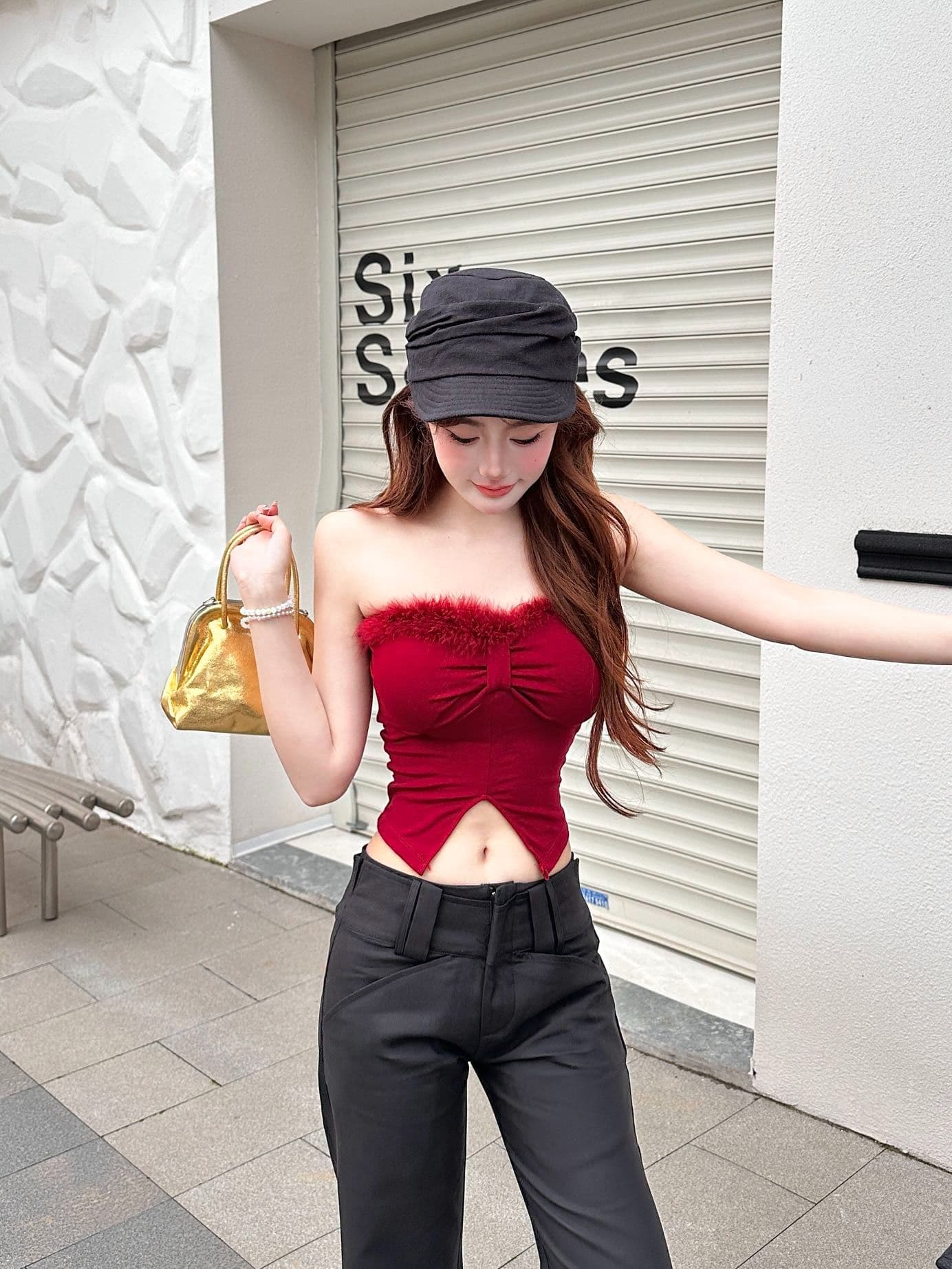 섹시함 플리스 패치워크 트임 튜브탑 조끼 여성 여름 벨트 가슴 패드 몸매 가꾸기 인사이드 가져 가라. 고급 센스 아름다움 뒤쪽에 의류 트렌디 상세 이미지 7