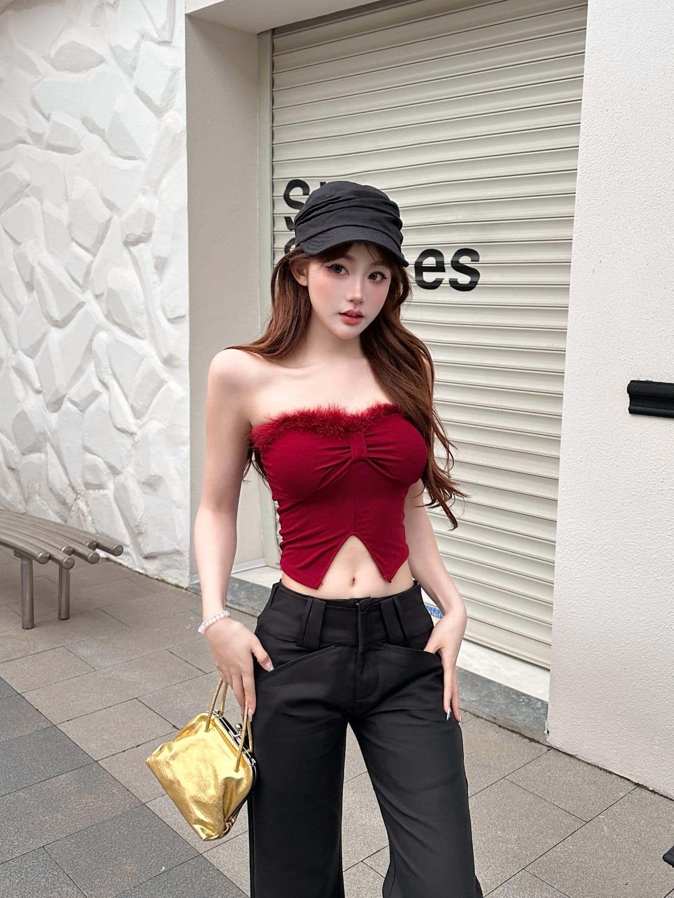 섹시함 플리스 패치워크 트임 튜브탑 조끼 여성 여름 벨트 가슴 패드 몸매 가꾸기 인사이드 가져 가라. 고급 센스 아름다움 뒤쪽에 의류 트렌디 상세 이미지 9
