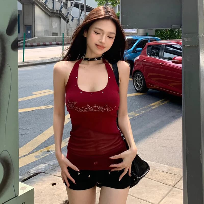 배색 반팔 니트 티셔츠 여성 여름 새로운 라운드 넥 디자인 센스 작은 대중 홀로우 아웃 몸매 가꾸기 쇼트 스타일 핫걸 맨위 상세 이미지 1