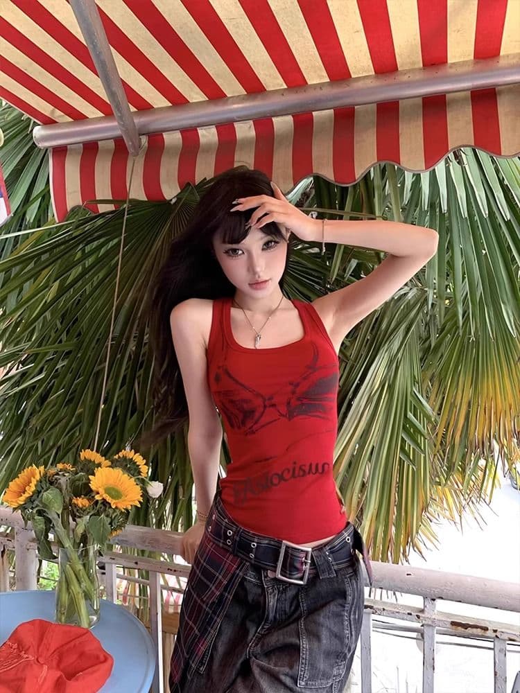 핫걸 낙서 프린트 민소매 단어 작은 조끼 여성 여름 몸매 가꾸기 슬림해 보이는 슬립 외출용 인사이드 잡아라. 의류 상세 이미지 5