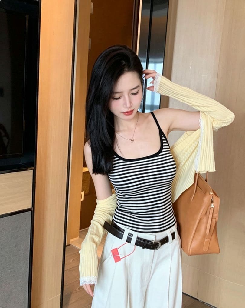 한 부서 캐주얼 바람 스트라이프 가슴 패드 조끼 여성 2026 봄 새로운 유연성 닫기 피팅 몸매 가꾸기 슬림해 보이는 인사이드 잡아라. 의류 상세 이미지 51
