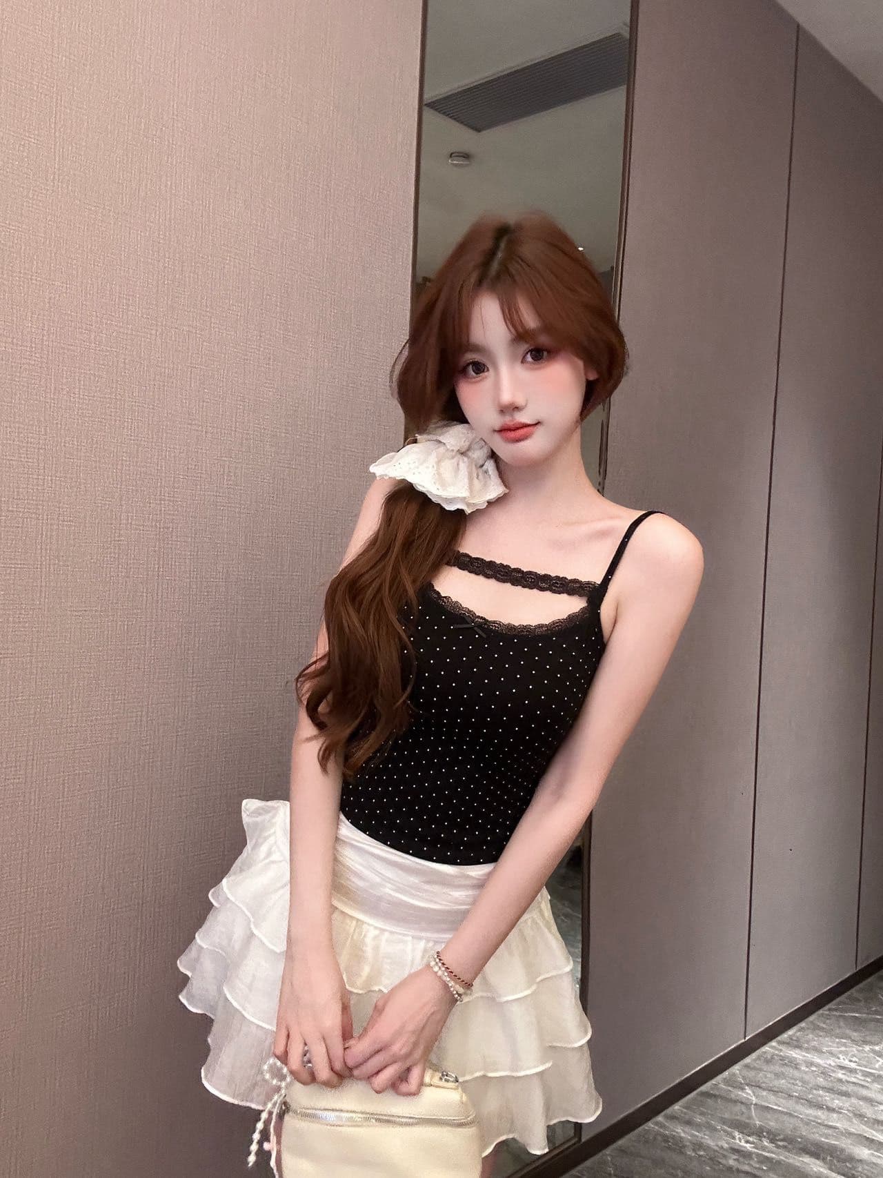달콤함 도트 레이스 캐미솔 여름 벨트 가슴 패드 몸매 가꾸기 인사이드 가져 가라. 외출용 아름다움 뒤로 섹시함 핫걸 맨위 상세 이미지 7