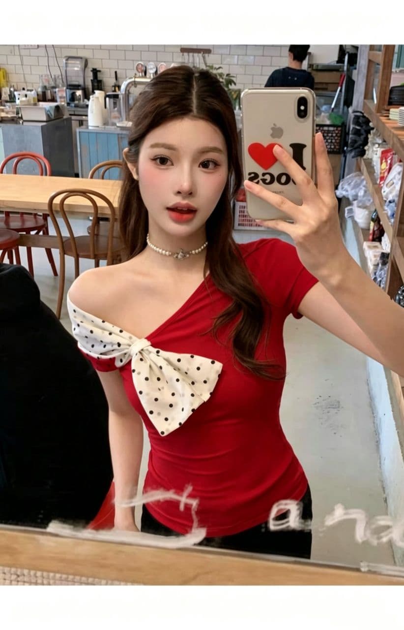 한 부서 나비 매듭 비스듬한 어깨 반팔 티셔츠 여성 여름 2026 새로운 슬림해 보이는 몸매 가꾸기 고유 한 Chic 아름다운 맨위 상세 이미지 6