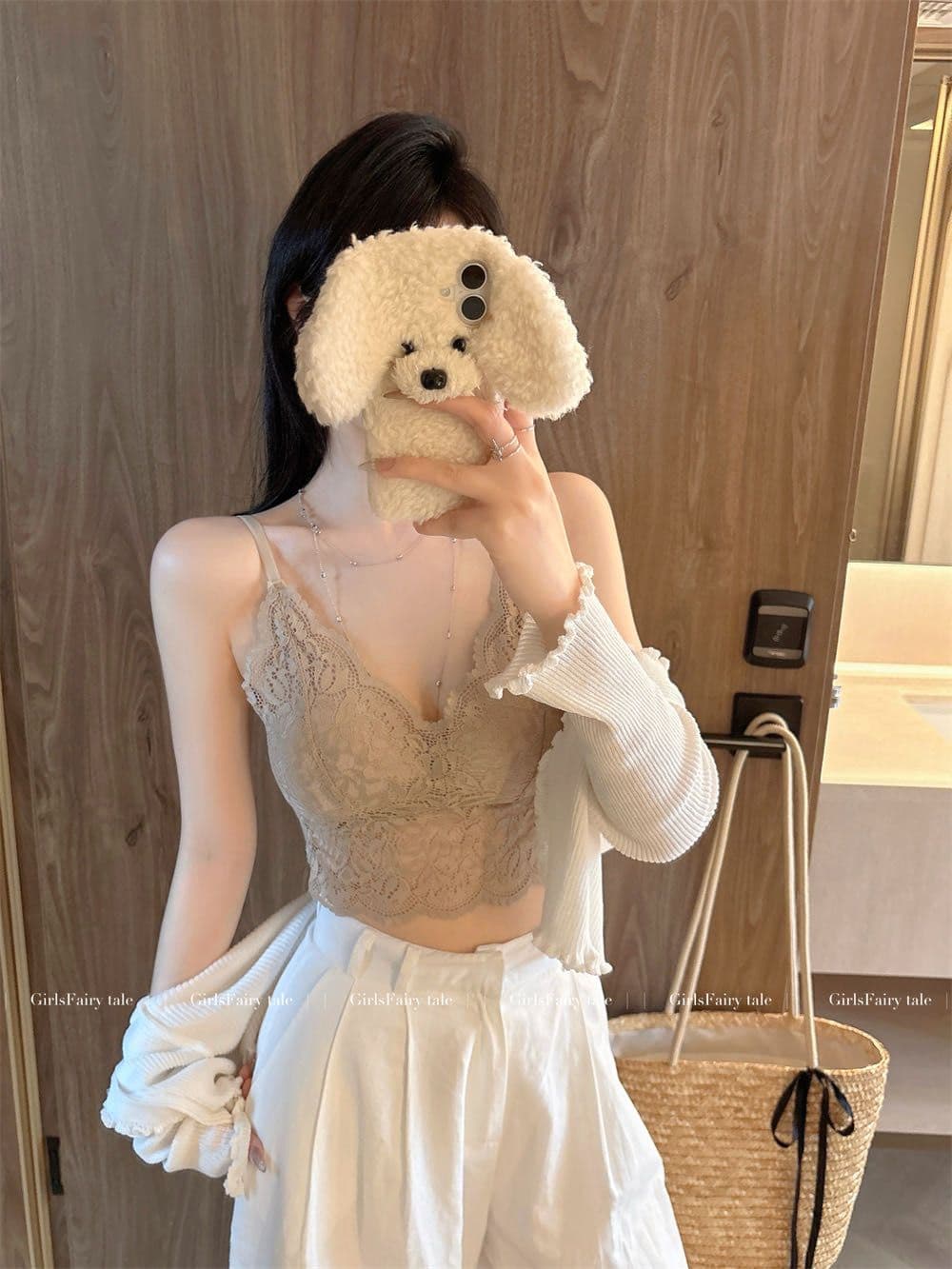 순수한 욕망 바람 레이스 슬립 작은 조끼 여성 가을 벨트 가슴 패드 브래지어 하나 생체 내 가져 가라. 섹시한 아름다움 뒤쪽에 의류 외출용 상세 이미지 5