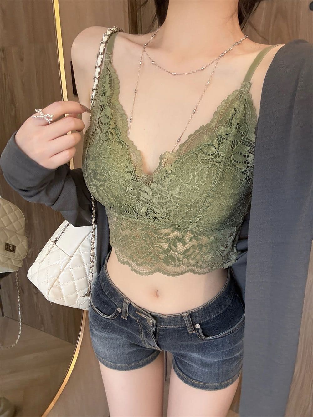 순수한 욕망 바람 레이스 슬립 작은 조끼 여성 가을 벨트 가슴 패드 브래지어 하나 생체 내 가져 가라. 섹시한 아름다움 뒤쪽에 의류 외출용 상세 이미지 12