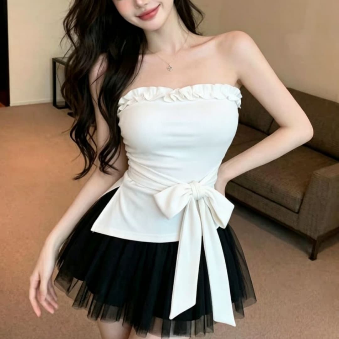 한 부서 부드러운 바람 레이스 튜브탑 조끼 여성 여름 순수한 욕망 디자인 센스 슬림해 보이는 다용도 불규칙 스트랩 맨위