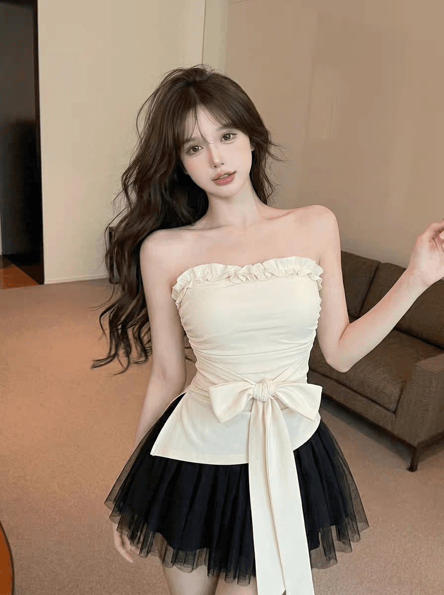 한 부서 부드러운 바람 레이스 튜브탑 조끼 여성 여름 순수한 욕망 디자인 센스 슬림해 보이는 다용도 불규칙 스트랩 맨위 상세 이미지 6