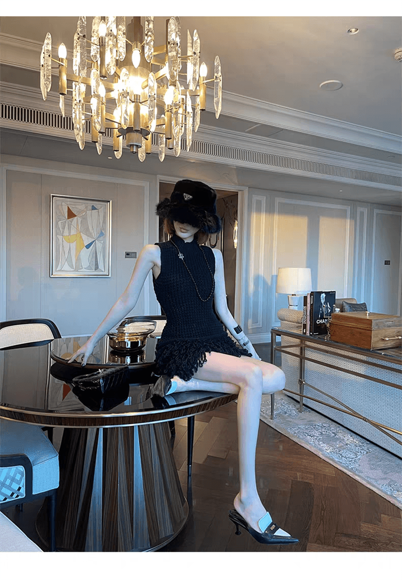 유럽과 미국 스타일 핫걸 드레스 섹시함 민소매 술 홀로우 아웃 몸매 가꾸기 인사이드 가져 가라. 타이트 스커트 미니 스커트 상세 이미지 9