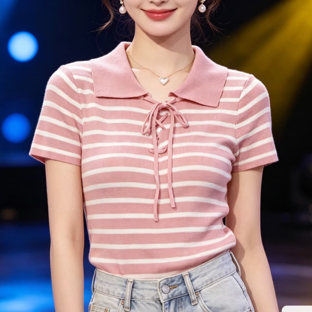 프랑스식 스트라이프 POLO 칼라 반팔 티셔츠 여성 2026 여름 새로운 패션 외국 가스 몸매 가꾸기 슬림해 보이는 연령 감소 맨위 이미지 3