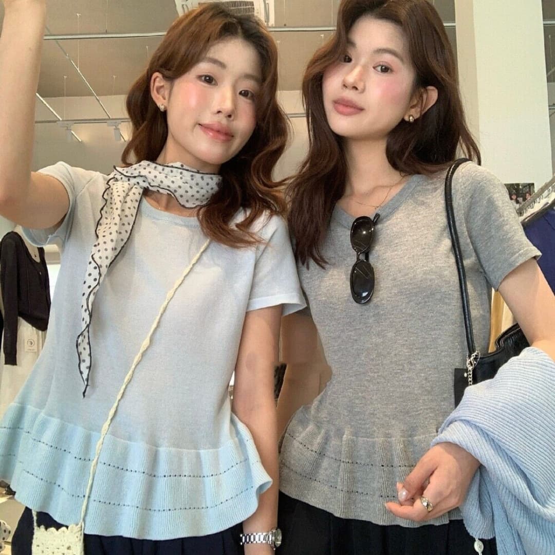 the limon 레몬 녹차 2026 한 부서 주름 레이스 디자인 센스 외국 가스 반팔 티셔츠 니트 맨위 여성