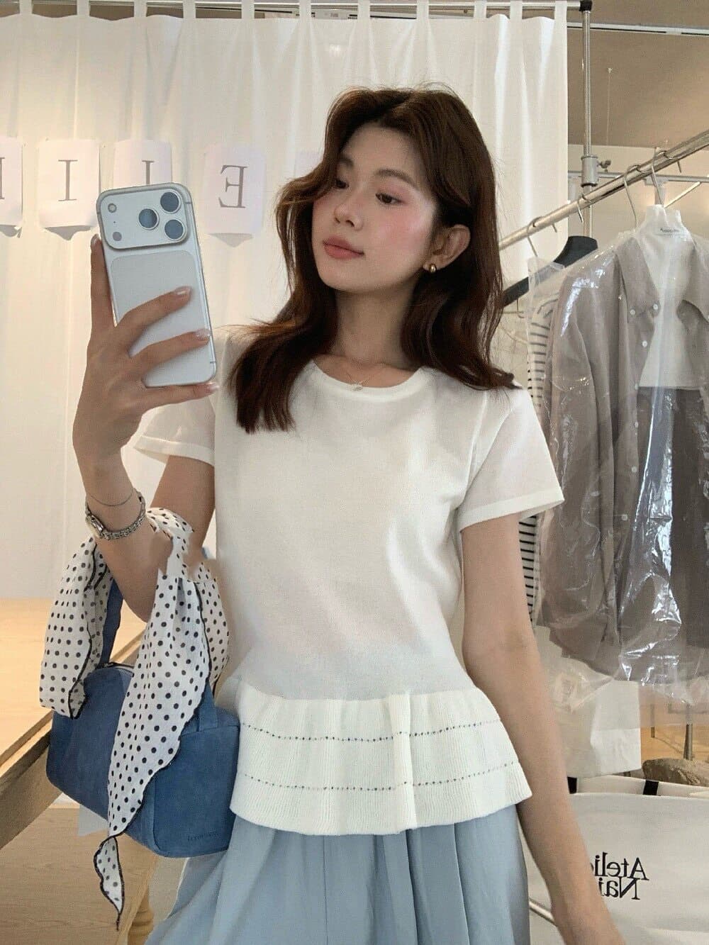 the limon 레몬 녹차 2026 한 부서 주름 레이스 디자인 센스 외국 가스 반팔 티셔츠 니트 맨위 여성 상세 이미지 5