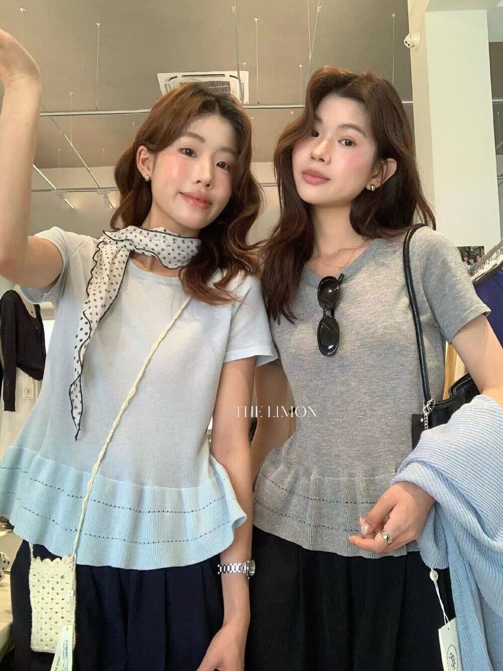the limon 레몬 녹차 2026 한 부서 주름 레이스 디자인 센스 외국 가스 반팔 티셔츠 니트 맨위 여성 상세 이미지 7