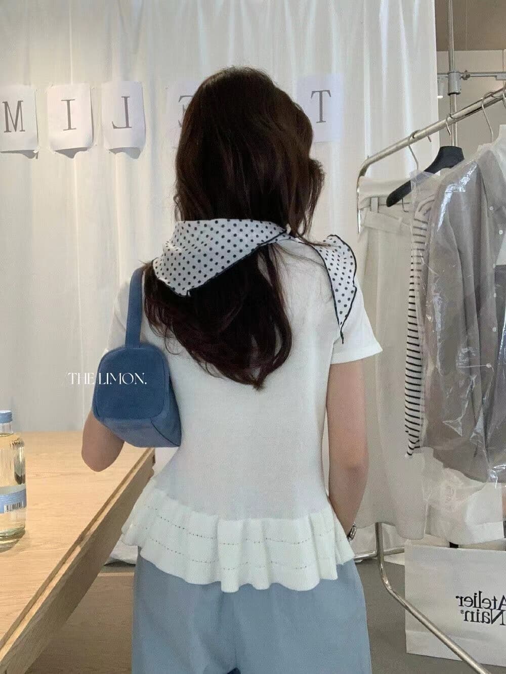 the limon 레몬 녹차 2026 한 부서 주름 레이스 디자인 센스 외국 가스 반팔 티셔츠 니트 맨위 여성 상세 이미지 9