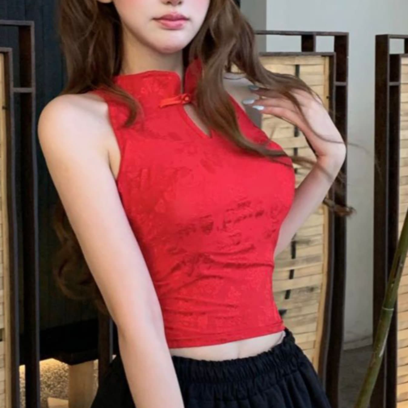 중식 자카드 행침 목 작은 슬링 조끼 여성 여름 외출용 몸매 가꾸기 쇼트 스타일 벨트 가슴 패드 아름다움 뒤로 튜브탑 민소매 맨위 이미지 5