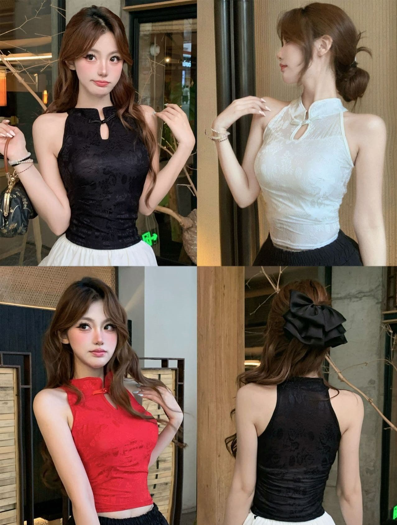 중식 자카드 행침 목 작은 슬링 조끼 여성 여름 외출용 몸매 가꾸기 쇼트 스타일 벨트 가슴 패드 아름다움 뒤로 튜브탑 민소매 맨위 상세 이미지 1