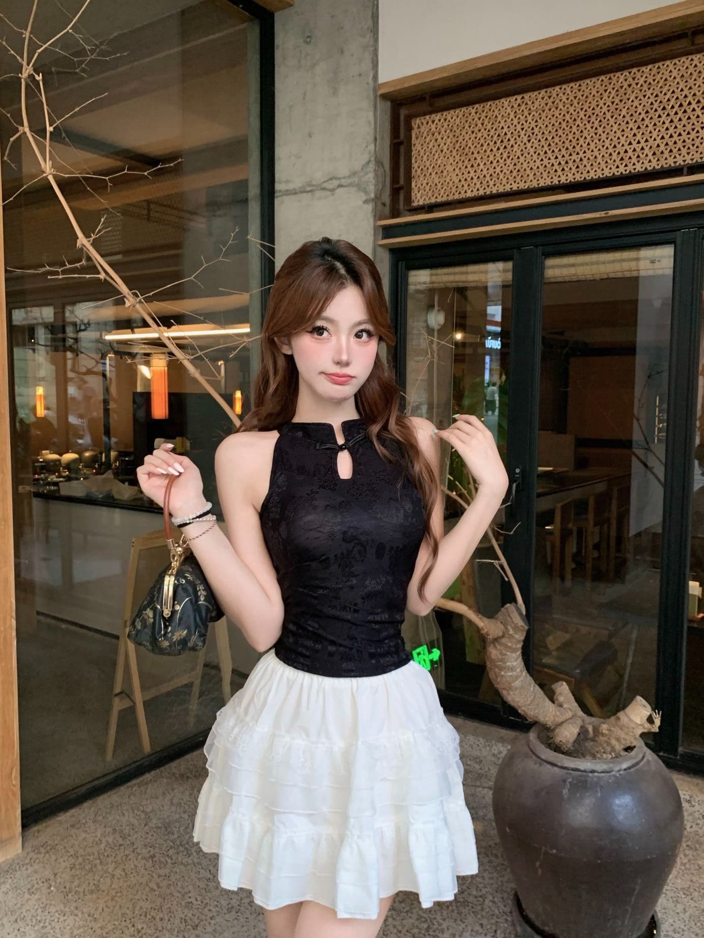 중식 자카드 행침 목 작은 슬링 조끼 여성 여름 외출용 몸매 가꾸기 쇼트 스타일 벨트 가슴 패드 아름다움 뒤로 튜브탑 민소매 맨위 상세 이미지 2