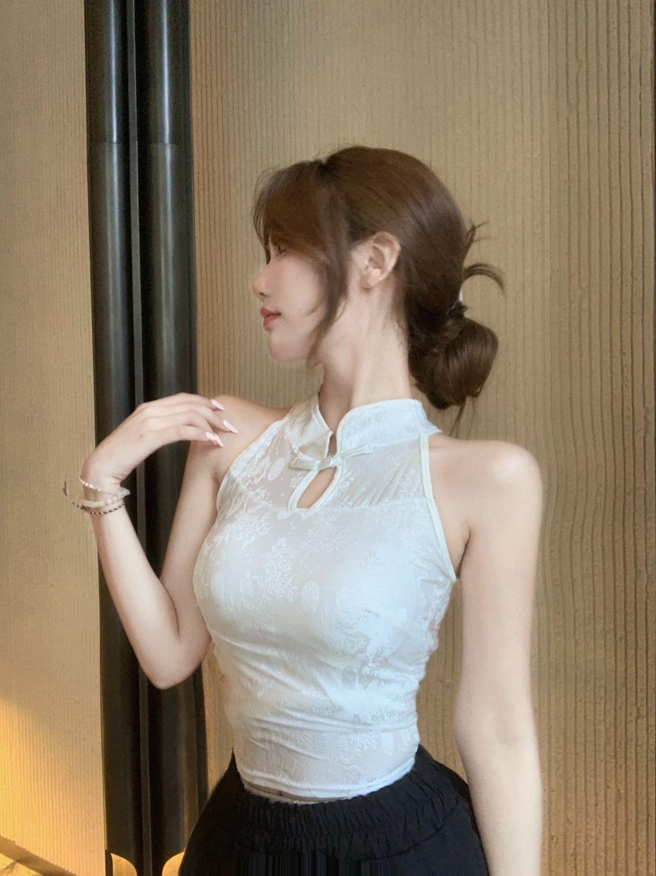 중식 자카드 행침 목 작은 슬링 조끼 여성 여름 외출용 몸매 가꾸기 쇼트 스타일 벨트 가슴 패드 아름다움 뒤로 튜브탑 민소매 맨위 상세 이미지 6
