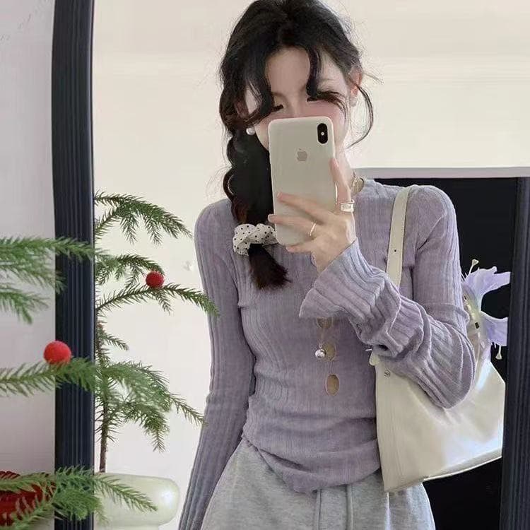 프랑스식 도파민 홀로우 아웃 디자인 센스 니트 기본 셔츠 인사이드 잡아라. 의류 이른 봄 녹색 몸매 가꾸기 핫걸 스웨터 여자 상세 이미지 3