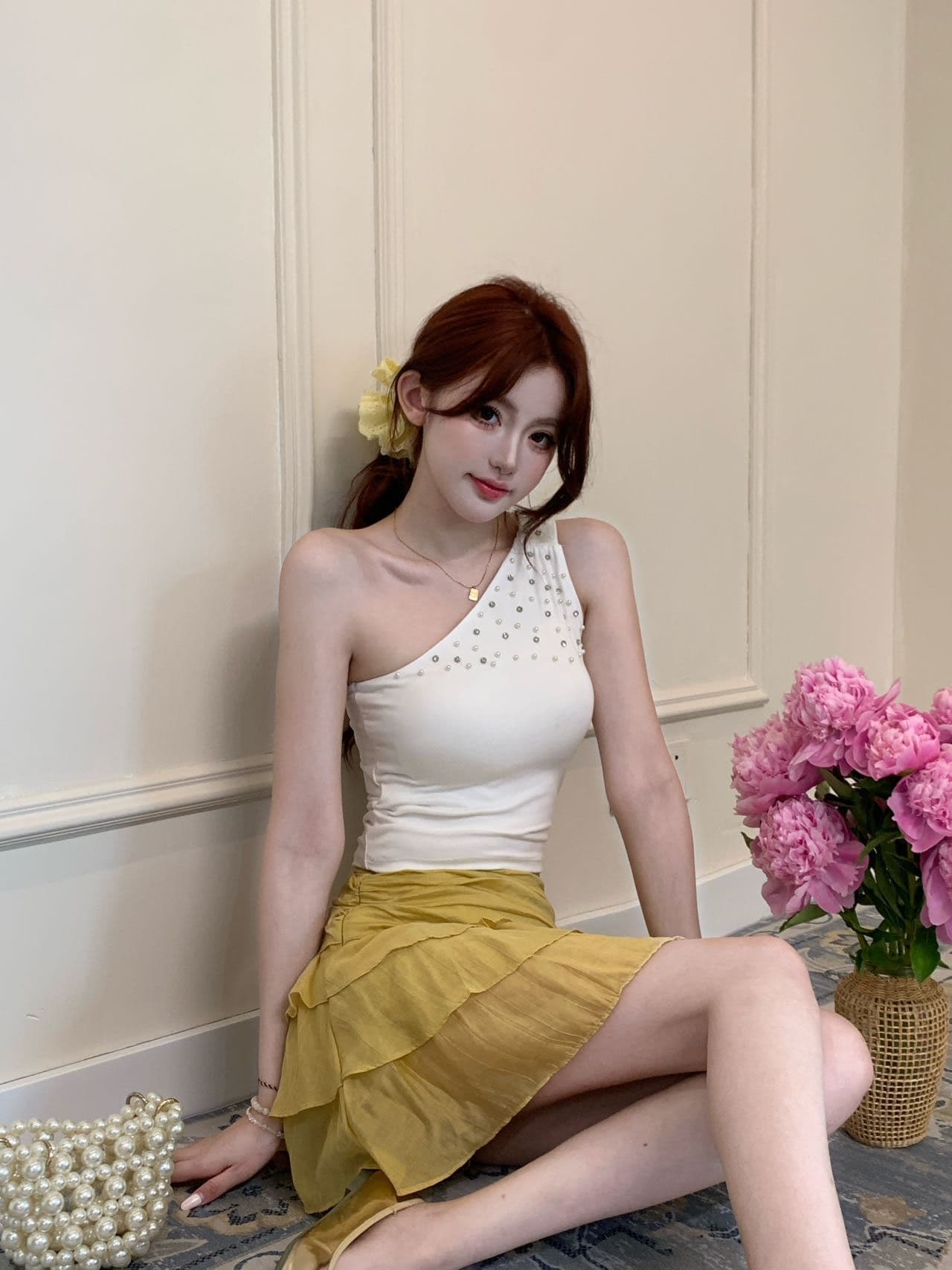 단색 핫픽스 비스듬한 어깨 캐미솔 여름 순수한 욕망 디자인 센스 핫걸 몸매 가꾸기 오프숄더 쇼트 스타일 맨위 외출용 상세 이미지 9