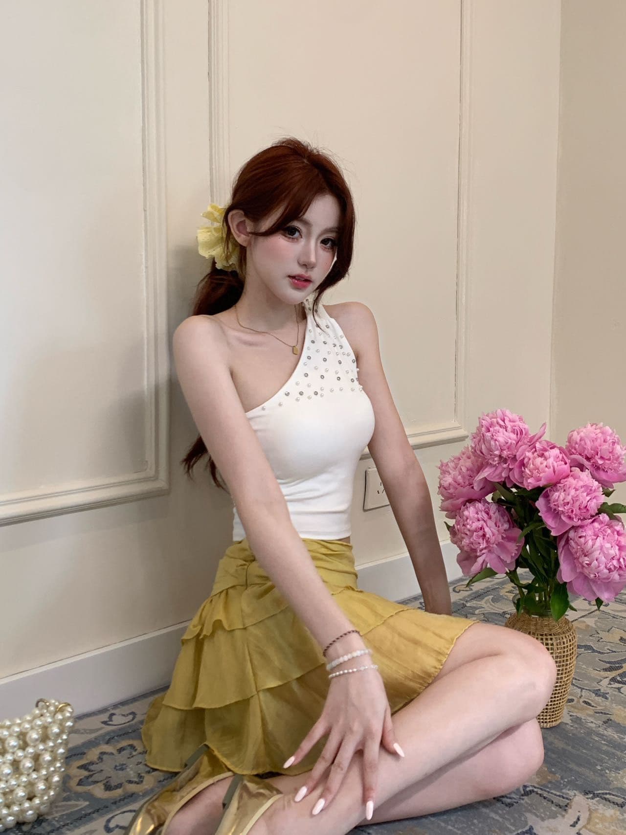 단색 핫픽스 비스듬한 어깨 캐미솔 여름 순수한 욕망 디자인 센스 핫걸 몸매 가꾸기 오프숄더 쇼트 스타일 맨위 외출용 상세 이미지 12