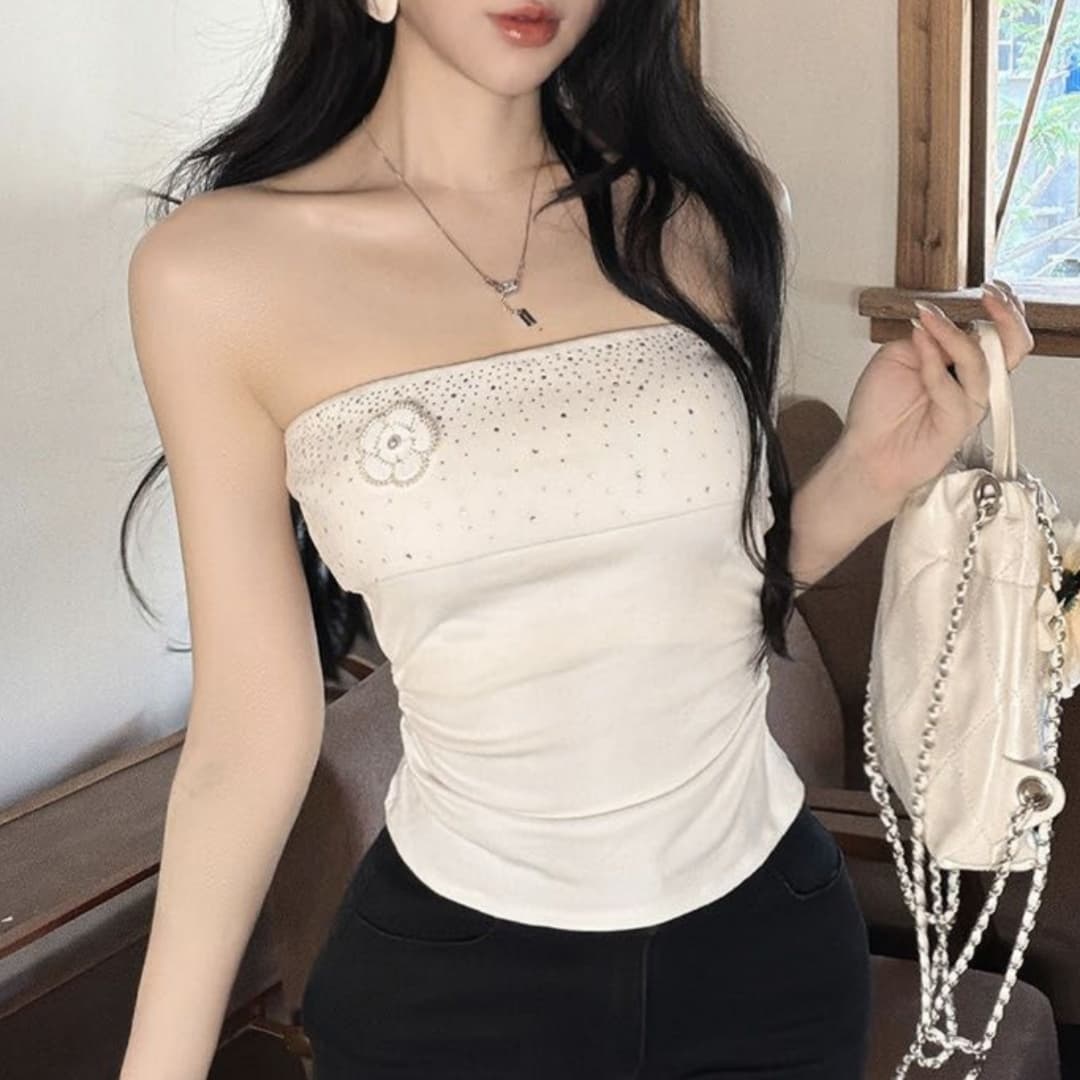 동백 나무 핫픽스 캐미솔 여름 순수한 욕망 핫걸 오프숄더 튜브탑 작은 켜기 벨트 가슴 패드 태국 아름다운
