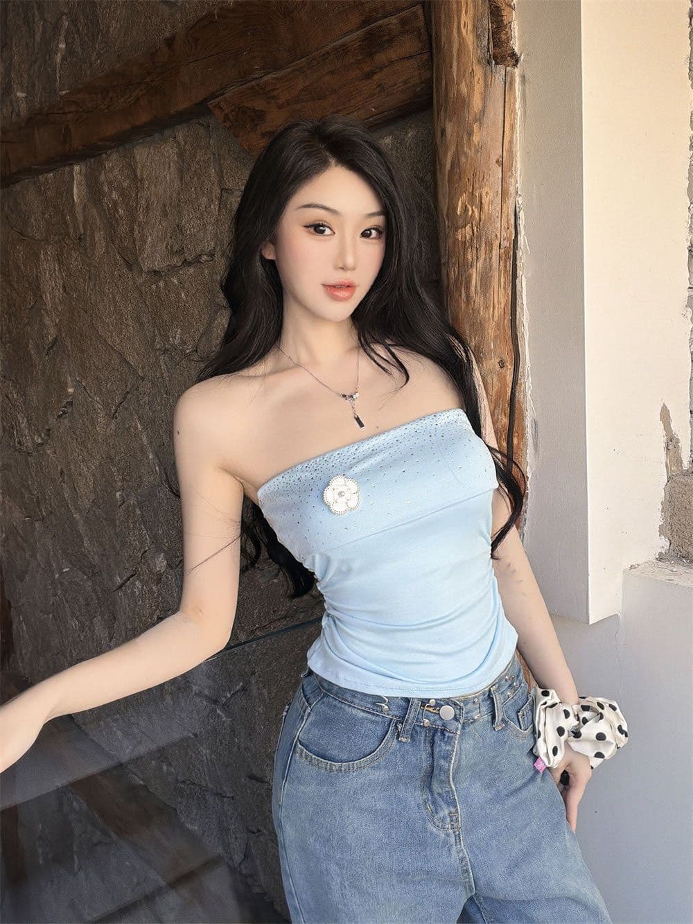 동백 나무 핫픽스 캐미솔 여름 순수한 욕망 핫걸 오프숄더 튜브탑 작은 켜기 벨트 가슴 패드 태국 아름다운 상세 이미지 17