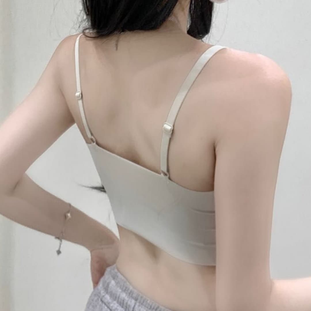 프랑스식 순수한 욕망 얼음 실크 우유 피부 속옷 V넥 레이스 측면 모으다 편안함 고정 컵 튜브탑 여성 없음 흔적 아름다움 뒤로 이미지 4